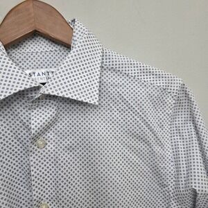 STANTT Essentials Mens Dress Shirt Size 15 32/33 White Blue Print Cotton‎